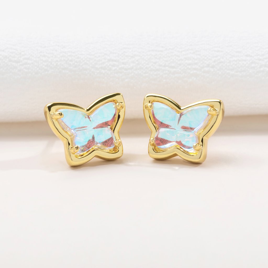 Alicia Bonnie Dichroic Glass Butterfly Gold Stud Earrings Cute